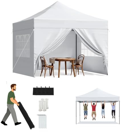 Aoxun Faltpavillon 3x3m Wasserdicht mit Seitenwänden Pop Up Pavillon | Wasserdichter 3x3m Pop Up Faltpavillon mit Seitenwänden, Rollentasche und Sandsäcken für Garten, Party und Flohmarkt