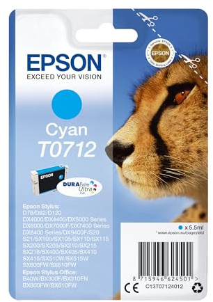 Epson Original T0712 Tinte Gepard, wisch- und wasserfeste (Singlepack) cyan