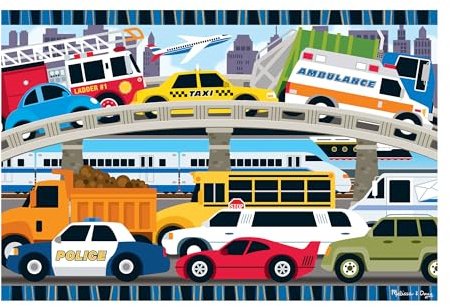 Melissa & Doug Traffic Jam Jumbo Floor Puzzle (24 Pieces, 2 x 3 Feet), Vehicle-Themed Jigsaw Puzzle for Preschoolers and Kids Ages 3+ - FSC Certified