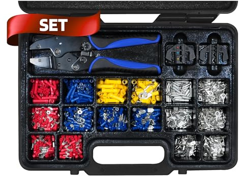 SW-Stahl 42590L Kabelschuh-Klemmsatz 1000-teilig - Crimpzange mit Backen | Für isolierte und unisolierte Verbinder, Kfz-Elektrik und Werkstatt, im Koffer, Präzisions-Crimpwerkzeug 0,5-10 mm²