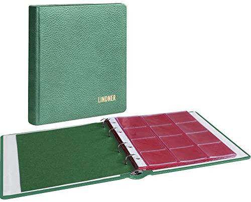 LINDNER Karat-Münzalbum Leder, bestückt mit 10 Münzenblättern, grün