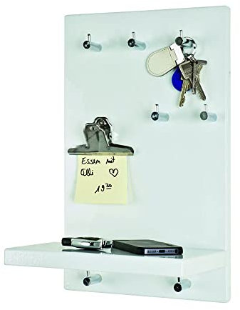 HAKU Möbel Schlüsselboard Chrom, weiß, MDF, Metall - Maße: B 25 cm x H 40 cm x T 17 cm, Style: Modern