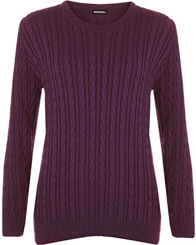 WearAll Women's Cable Knit Long Sleeve Top Ladies Jumper Sweater 16-22