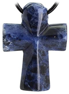 Budawi® Sodalith Ankh Kreuz Anhänger | Edelstein Kette gebohrt | ägyptisches Lebenssymbol | Lederband Geschenkidee
