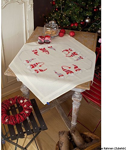 Vervaco Kreuzstich Stickpackungen Tischdecke Wichtel Stickdecken Vorgezeichnet Basteln Erwachsene Kreativ Set Vorgedruckte Decke Sticken 80 x 80 cm Stickset DIY Sticken Set