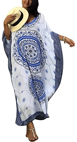 FSMO Damen-Kimono, übergroß, Maxi, Ethno-Print, Bikini-Überwurf, Strand, Kaftan-Kleid Gr. One Size