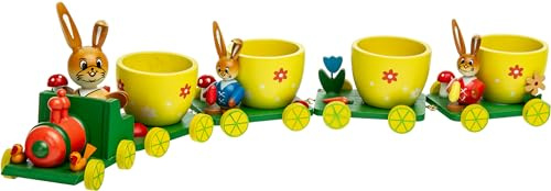 SIKORA OD06 Osterdeko Eierbecher Zug aus Holz | Handbemalte Deko Lokomotive für Ostern | Länge ca. 29 cm | Hochwertige Tischdeko & Eierhalter für das Osterfrühstück