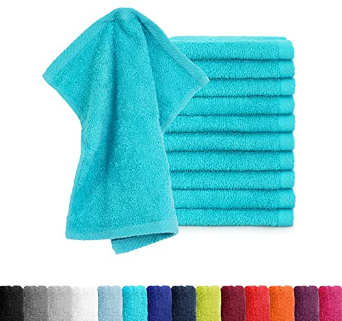 BaSaTex 10er Pack Seiftücher für Gesichts- & Körperreinigung im Set | Frottee Seiflappen aus weicher Baumwolle, Waschlappen Öko-Tex Made in Green, Türkis, Baumwolle, Frottee, Öko-Tex