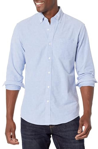 Amazon Essentials Men's Regular-Fit Long-Sleeve Pocket Oxford Shirt, Blue, L