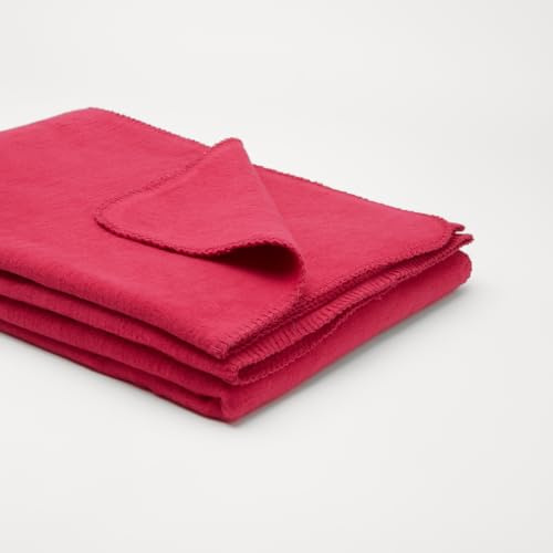 Yogabox Flauschige Kuscheldecke für Kinder 100x150 cm, Wolldecke einfarbig, Pflegeleichte Baumwolle, kuschelig weich und angenehm warm, Himbeere