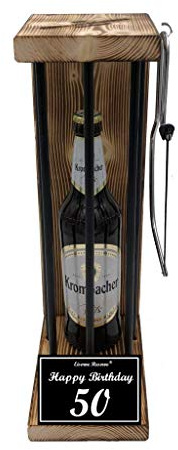 Krombacher - Biergeschenke für Männer lustig 50 Geburtstag - Eiserne Reserve Black Edition Text s/w Happy Birthday 50 Geburtstag Bier (1 x 0.5 l)