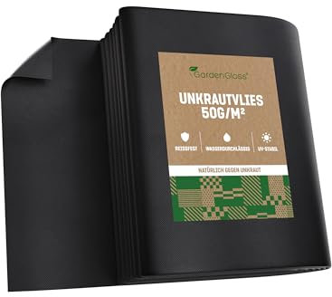 GardenGloss® 30m2 Weed Control Membrane (50gsm) - Water Permeable and Tearproof Weed Barrier Fabric - Weed Control Fabric with High UV-Stabilisation (15m x 2m, folded)