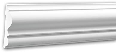 Profhome 151303 Moldura de Pared Premium (2m), Perfil Decorativo de Poliuretano Rígido para Boiserie y Frisos, Estilo Neoclásico, Blanco Mate, Resistente a Impactos, 82 x 19 mm
