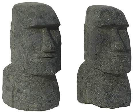 STONE art & more 2er Set Moai, Osterinsel-Kopf, grüner Lavastein, Basanit, Steinmetzarbeit, frostfest (20 cm)