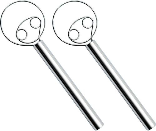 CAMKYDE Danish Dough Whisk 12-Inch Double Eyes Stainless Steel Dutch Dough Whisk, Set of 2