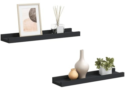 vidaXL 2X Bilderleiste Fotoleiste Bilderregal Galerieboard Wandregal Regal Wandboard für Bilderrahmen Fotorahmen Schwarz 40x9x3cm MDF