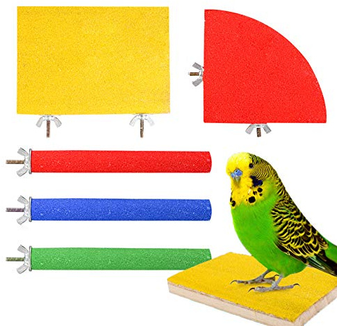 Heyu-Lotus 5 Pack Bird Perches, Natural Wood Bird Perch Stand Platform Paw Grinding Stick Set for Small Parakeets, Cockatiels, Budgies, Conures
