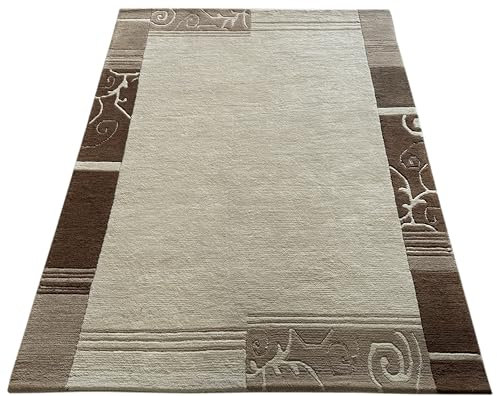 Indo Nepal handknuten matta beige brun 100 % ull högkvalitativ orientalisk matta (170 x 240 cm)