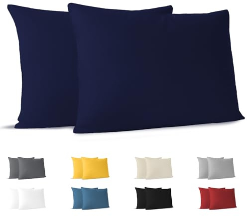 Dreamzie Örngott 50 x 70 cm (set om 2) 100% Bomull Jersey 150 GSM - Bluu ya Giza - Örngott 50 x 70 cm Bomull - Slitstarkt och Allergivänligt Kuddfodral för Kudde