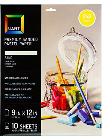 Uart Papel de arte pastel lijado, blanco roto, papel de 9 x 12 pulgadas, grano #240, paquete de 10 hojas
