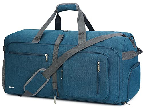 WANDF Reisetasche mit Schuhfach Faltbare Weekender-Reisetasche Handgepäck für Männer Frauen (Blau,65L)