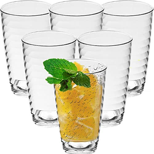 BEVKAF Clear Plastic Tumblers Acrylic Stackable Drinking Glasses Portable Cups for Adults Kids, 360ml Set of 6 Plastic Acrylic Drink Tumblers (Transparent White)