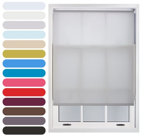 FURNISHED Persiana Enrollable Recortable con luz Natural para Ventanas, fácil de Instalar, Tela no Opaca, Kit Completo para Cocina, Sala de Estar y Dormitorio, Gris, 95W x 210H cm