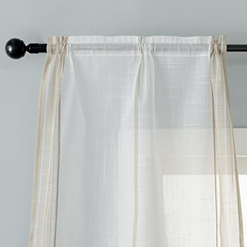 GIRASOLE HOME® Coppia Tende Filtranti in Tessuto Misto Lino Tenda a Righe per Soggiorno Camera e Interni 2 Pannelli con Tasca (Beige, 60x145cm)