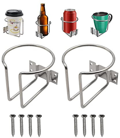 Geloo 2 Stück Becherhalter Ring getraenkehalter Metall Universal Boat Edelstahl Ringförmige Getränkehalter Für Marine, Yacht, Wohnmobil,Boote,Wandmontage, Tassen, Flaschen, Becher, Bier
