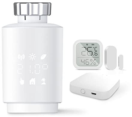 MOES Radiator Thermostat Smart Set, Thermostat Heating Programmable, Energy Saving, Alexa/Google Home Compatible (Gateway, Heating Thermostat, Door Window Contacts, Thermometer Hygrometer)
