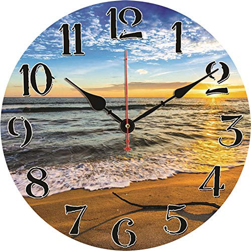 TAHEAT 30 cm Moderno Orologio da parete, Colorato Spiaggia Mare Silenzioso Orologi, Legno Orologio da parete per Cucina/Camera da letto/Soggiorno/Bagno