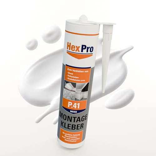 HexPro P41 monteringslim starkt, inomhus och utomhus luktfritt lim vattentät spersionsbaserat lim (7 patroner P41) kontaktlim 1-komponent icke brandfarlig