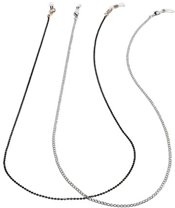 Zweiteiliges Set Brillenkette Schwarz Gold Perlenkette Silber Brillenseil (D Talla ?nica)