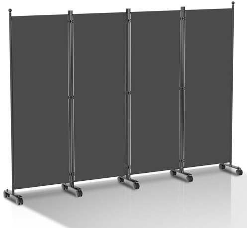 Cecaylie Paravent sur roulettes, séparateur de pièce, cloison de séparation, balcon, brise-vue, flexible, 4 pièces, protection privée, opaque, pliable, pour bureaux, balcons, anthracite (228 x 181 cm)