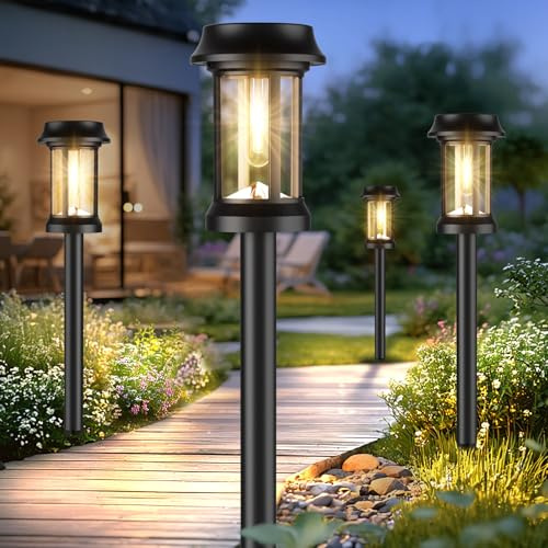 Eyrosa Solar Pathway Lights, 8 Pack LED Solar Lights Outdoor, Solar Stake Lights Landscape Lighting for Outside Path Walkway Driveway Sidewalk Patio Lawn Yard Garden Decor, OSA060