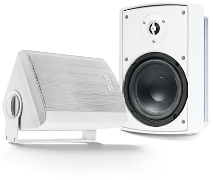 Gemini Sound GHSI-W525BT 5.25 Outdoor Bluetooth Speakers IP44 Waterproof Wired Powered Wall Mount Pair with Aluminum Grills, Patio Ready, Daisy-Chain Up to 16 Speakers, Balanced Stereo Audio (White)