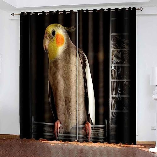 3D Vorhänge Blickdicht Gardinen Wohnzimmer Ösenvorhang 2Er Set Tierischer Papagei 3D Druck Thermovorhang Kälteschutz Schallschutz Vorhänge Fensterde