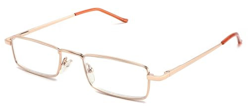 LANLANG Occhiali da lettura per uomo donna, Occhiali che bloccano la luce blu, Metallo, Anti affaticamento della vista, 1,5 diottrie, oro, leggeri, ME-002