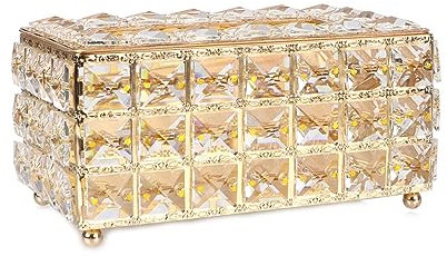 Kosmetiktücher Box Serviettenspender, quadratisch, Kristallwürfel, europäischer Stil, for Schlafzimmer, Büro, Hotel, Café, Kaffee, Serviettenbox für Esszimmer Badezimmer Schlafzimmer(Gold)
