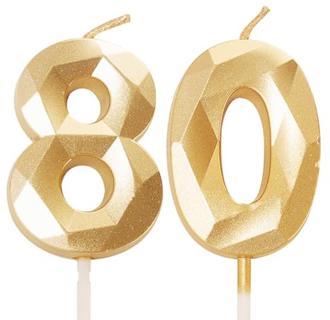 Bougies d'anniversaire 80 ans, Bougies numéro 80 doré joyeux anniversaire, Décoration de gâteau femmes hommes pour fête d'anniversaire de 80 ans mariage anniversaire célébration fourniture doré