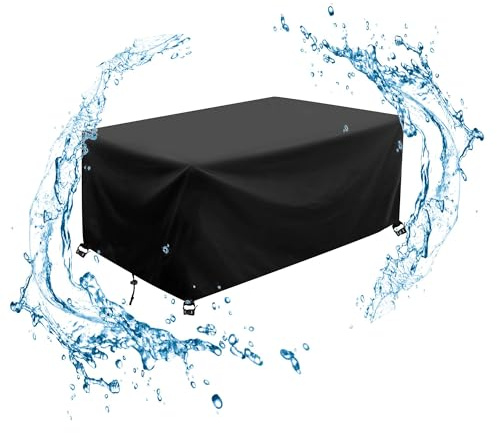 AJALGZ Gartenmöbel Abdeckung Wasserdicht 210x160x80cm/LxBxH 420D Oxford Schutzhülle Anti-UV Abdeckplane für Gartentische Terrassenmöbe Winterfest Outdoor Gartenmöbel Abdeckhaube-Schwarz