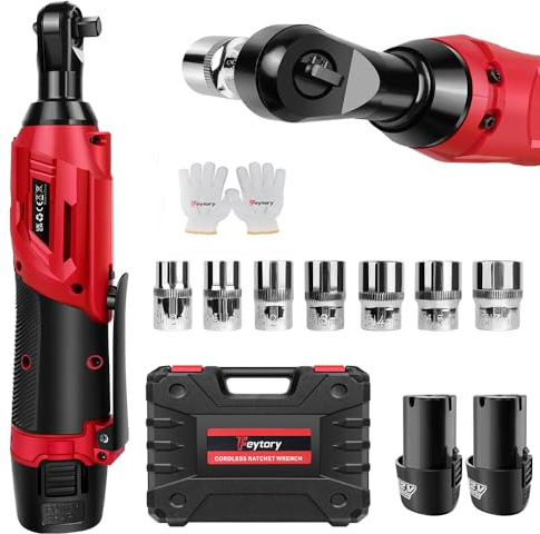 YouseaHome Clé à cliquet électrique sans fil 12 V avec 2 batteries de 2000 mAh, kit d'outils à cliquet 3/8 avec déclencheur de vitesse variable et lumière LED, 7 prises