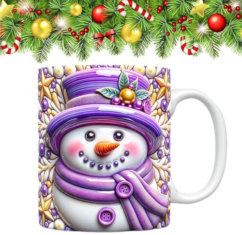 Kaffeetassen mit , Weihnachtsschneemann, Weihnachtsbecher, heiße Schokolade, Keramik-Wassertasse mit 3D-Motiv, dekorative Milchtasse für heißes Wasser