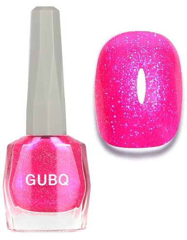 Pink Glitter Nail Polish - Hot Pink Nail Varnish - Shimmer nail polish Quick Dry - Long Lasting Nail Polish No Bake - Breathable nail Polish 60 Seconds for Women French Manicure