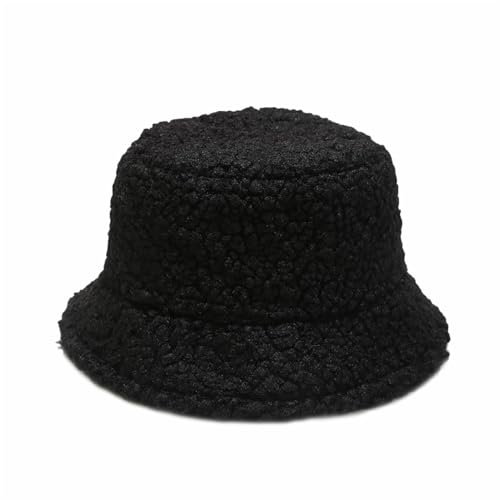 SK Studio Damen Hut Winter Weiche Kunstpelz Flauschige Fischerhut Breite Krempe Fellmütze Outdoor Warme Mütze, Schwarz