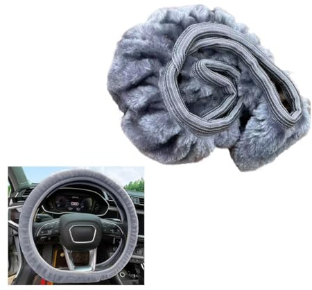 CGEAMDY Flauschige Plüsch Auto Lenkradabdeckung, Lenkradbezug Winter Anti Rutsch Auto Lenkradhülle, Auto-Plüsch-Lenkradabdeckung, Winter Lenkradabdeckung Aus Verdicktem Stretch-Plüsch(Grau)