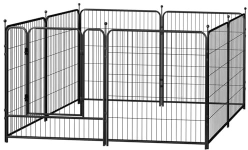 cadciehe Gartenzaun mit niedriger Schwellentür, 101,6 cm x 7 m, 8 Paneele, Outdoor-Hundezaun, robuster Hundezaun für Hof und Camping, Outdoor, Innenbereich, modulares Zaun, Schwarz