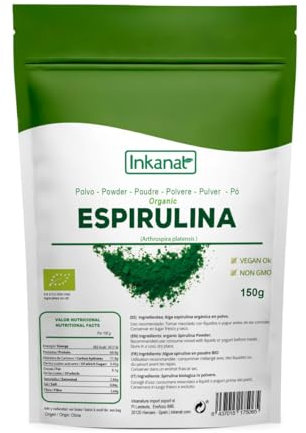 Espirulina en Polvo BIO 150g INKANAT - Alga espirulina pura, Proteína Vegana, Saciante - Control del Apetito.
