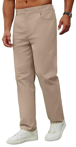 COOFANDY Herren Hosen Modern Lang Chinohose Baumwollhose Stoffhose Anzughose Golfhose Regular Fit Herrenhose Arbeitshosen Männer Stretch Leichte Sommerhose Khaki XL