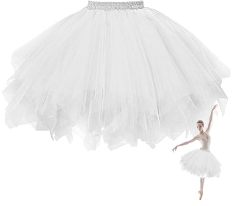 DiiWmme Gonne da Donna Tutu in Tulle, Sottogonna Tutu per Adulti per Feste di Travestimento, Balletto e Mascherata, Stile Vintage e Moderno (IT, Testo, Taglia Unica, Regular, Regular, Bianco)